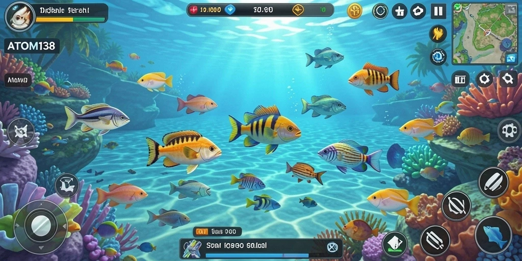 Screenshot ATOM138 menampilkan serunya gameplay Tembak Ikan.