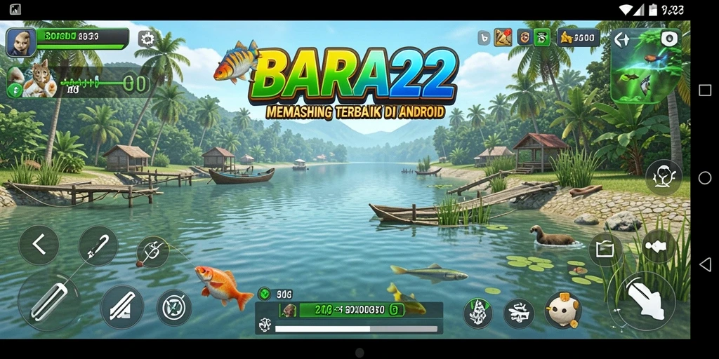 Screenshot gameplay <strong>BARA22</strong> menampilkan momen seru saat memancing ikan besar.