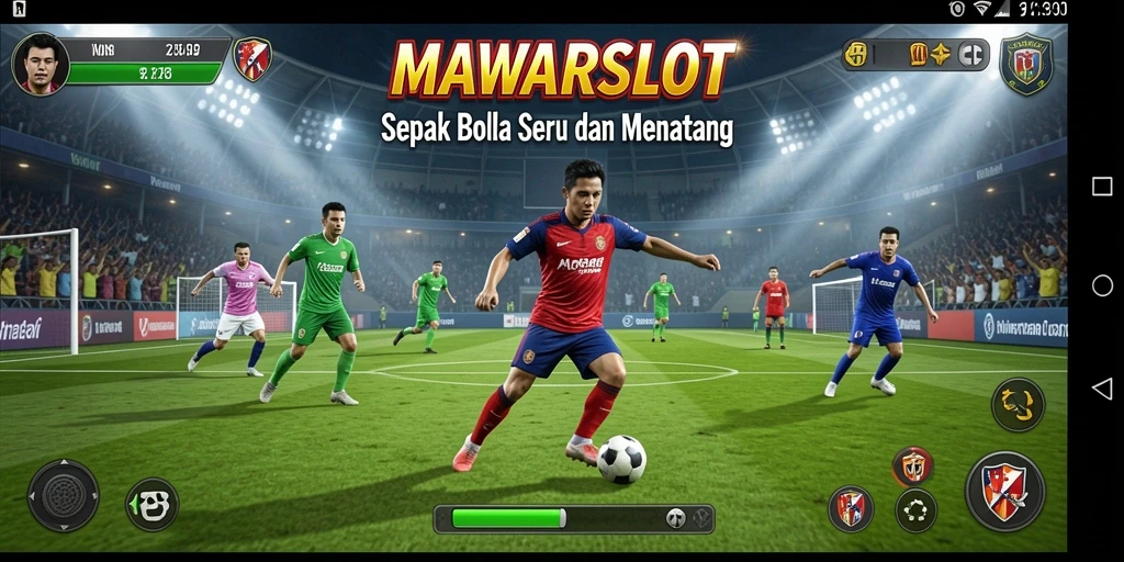 Screenshot dari gameplay seru di MAWARSLOT dengan aksi sepak bola.
