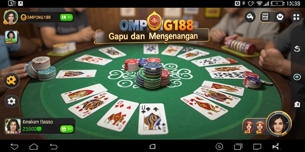 Screenshot OMPONG188 menampilkan aksi seru permainan Gaple.